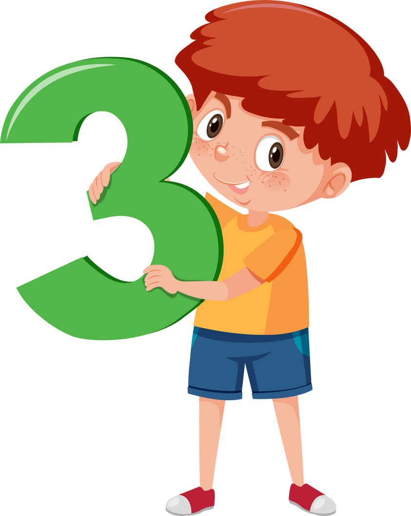 Student boy holding the number cartoon character isolated on