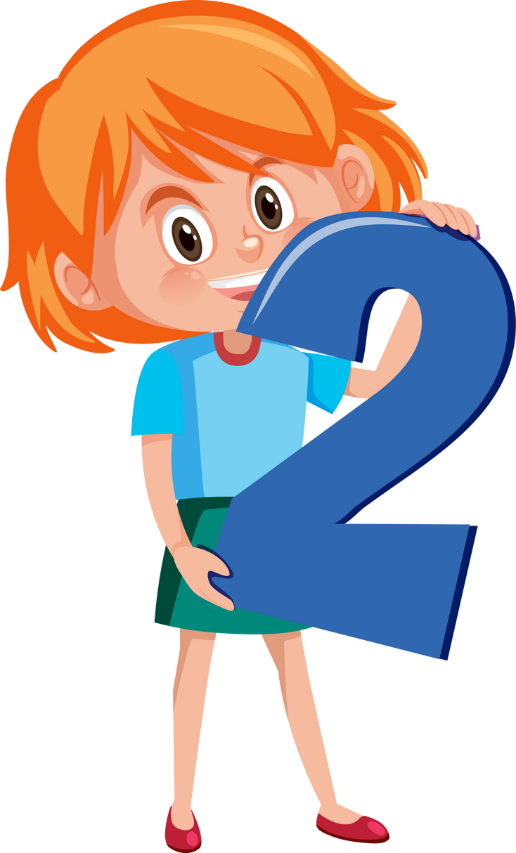 Student girl holding the number cartoon character isolated o