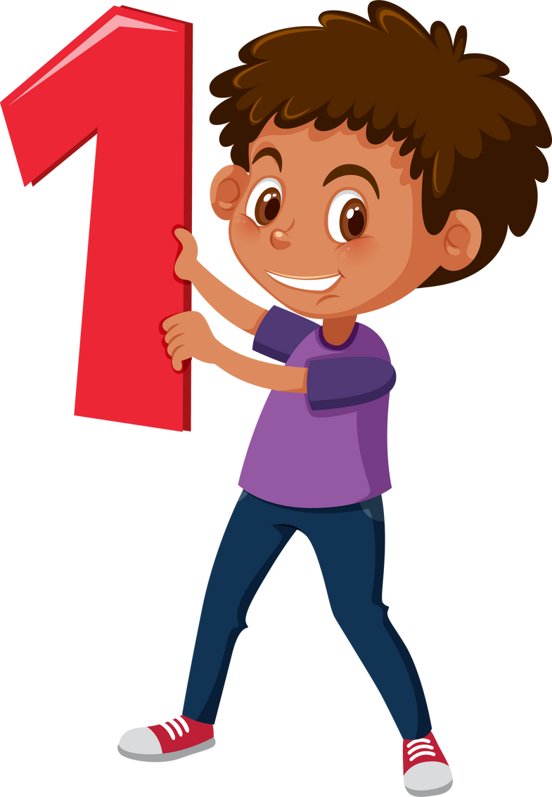 Student boy holding the number cartoon character isolated on